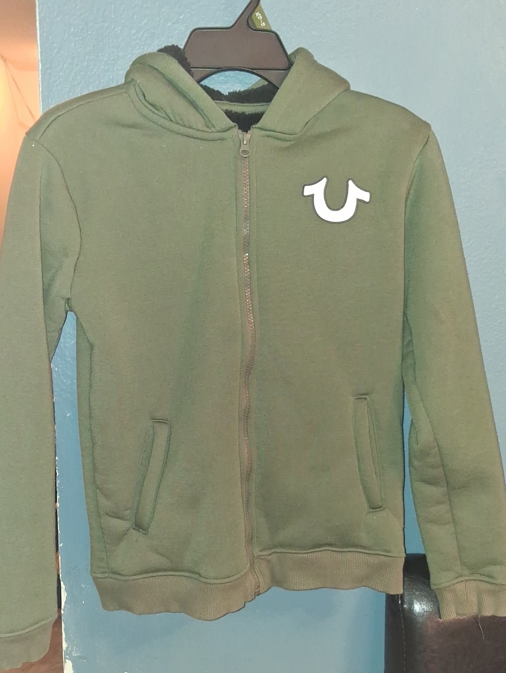 True Religion Kids Olive Green Zip Hoodie with Logo Emblem